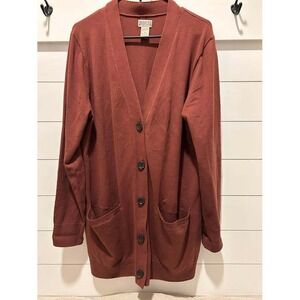 Duluth Trading Co Womens XL Rust Brown Cotton Blend Button Front Cardigan